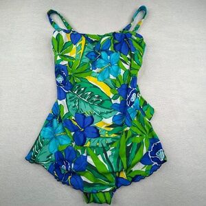 Maxine of Hollywood Floral/Tropical One piece Women Swimsuit Swim Dress Size 18